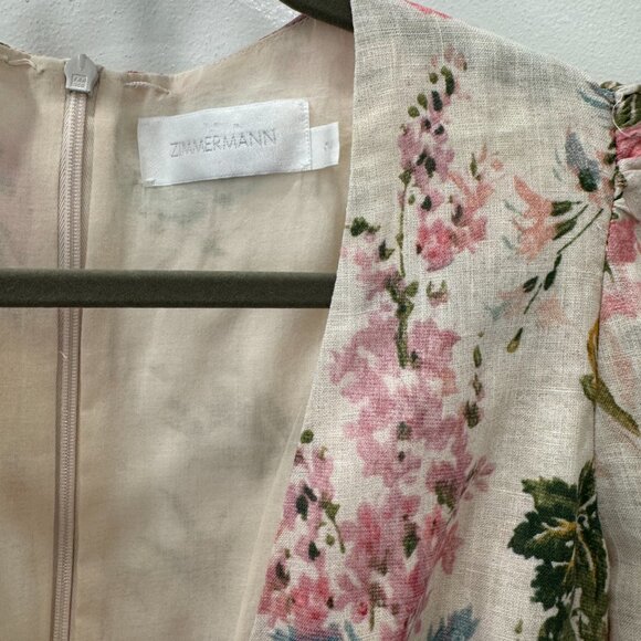 Zimmermann Cream Floral Print Long Sleeve Linen Maxi Dress 2 AU/ 8 US - Picture 8 of 10